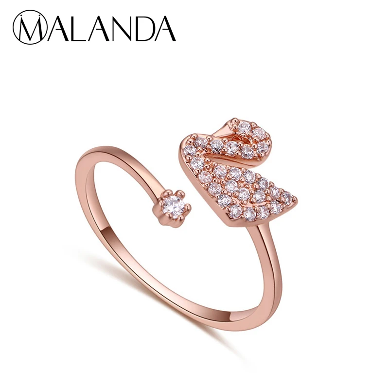 

MALANDA Brand Luxury Gold Color Excellent White Top Zircon Swan Rings For Women Female Hot Sale Wedding Party Jewelry Gift 2018