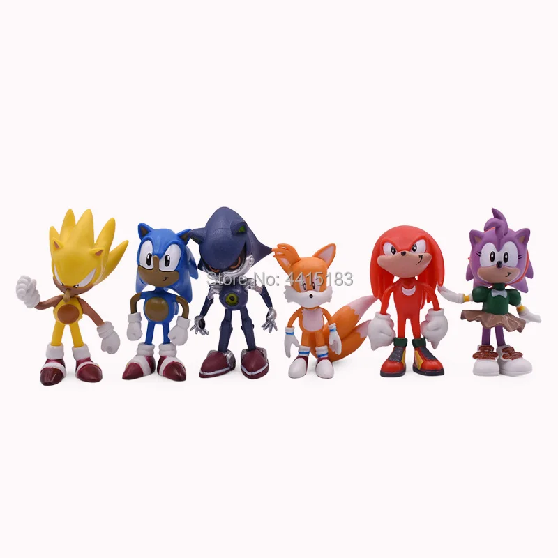 6 pcs/set Anime Sonic Tails Amy Rose Knuckles PVC Action Figure Doll Collectible Model Toy Great Christmas Gift For Children 