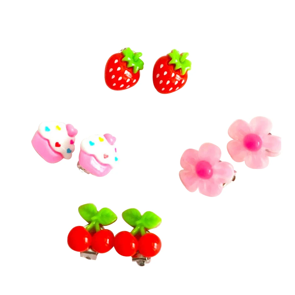 

4 Pair Clip-on Earrings Acrylic No Hole Lovely Cartoon Jewelry Ear Decor Ear Clips Earrings for Children