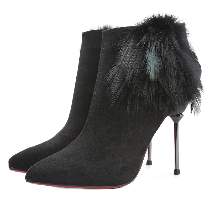 

2019 ankle Boots for women Pointed High Heels Women's Booties Autumn And Winter New Martin Boots Mane Plus Velvet Ladies Bare