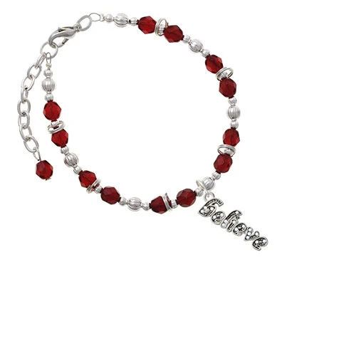 Silvertone Crystal Script '➾lieve'' Maroon Beaded Bracelet |
