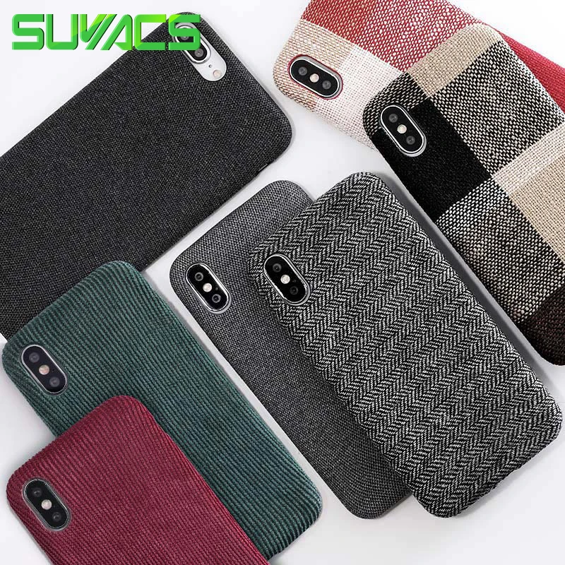 

SUYACS Canvas Cloth Phone Cases For iPhone XS Max XR 6 6S 7 8 Plus X XS Vintage Grid Pattern Soft Chic Phone Back Cover Coque
