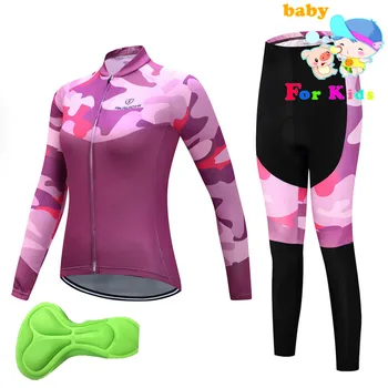 

Children long sleeve cycling wear clothes bicycle Breathable cycling jersey pants set kids Quick Dry Girls Pink clothing set