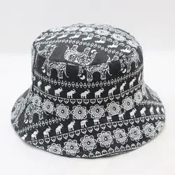 Новый Для женщин Mens Reversible холст черный Винтаж слон Boonie шапки для рыбака хип-хоп вводной Слон Печать рыбак шляпа