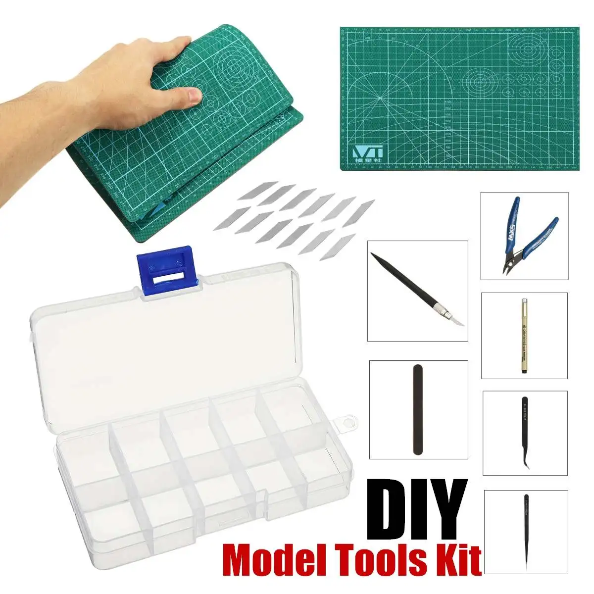 

DIY Craft Basic Tools Set Model Building Kit Cutting Plier Polisher Mat Blade Modeler Hand Tools Sets Multitool Tweezers Clamp