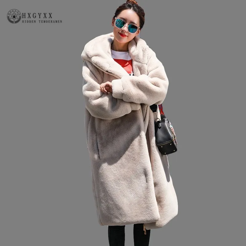 Loose Thick Faux Fur Coat Woman Imitation Rex Rabbit Fur Coats Plush Jacket Flocking Cardigan 2018 Long Warm Outerwear Okd607