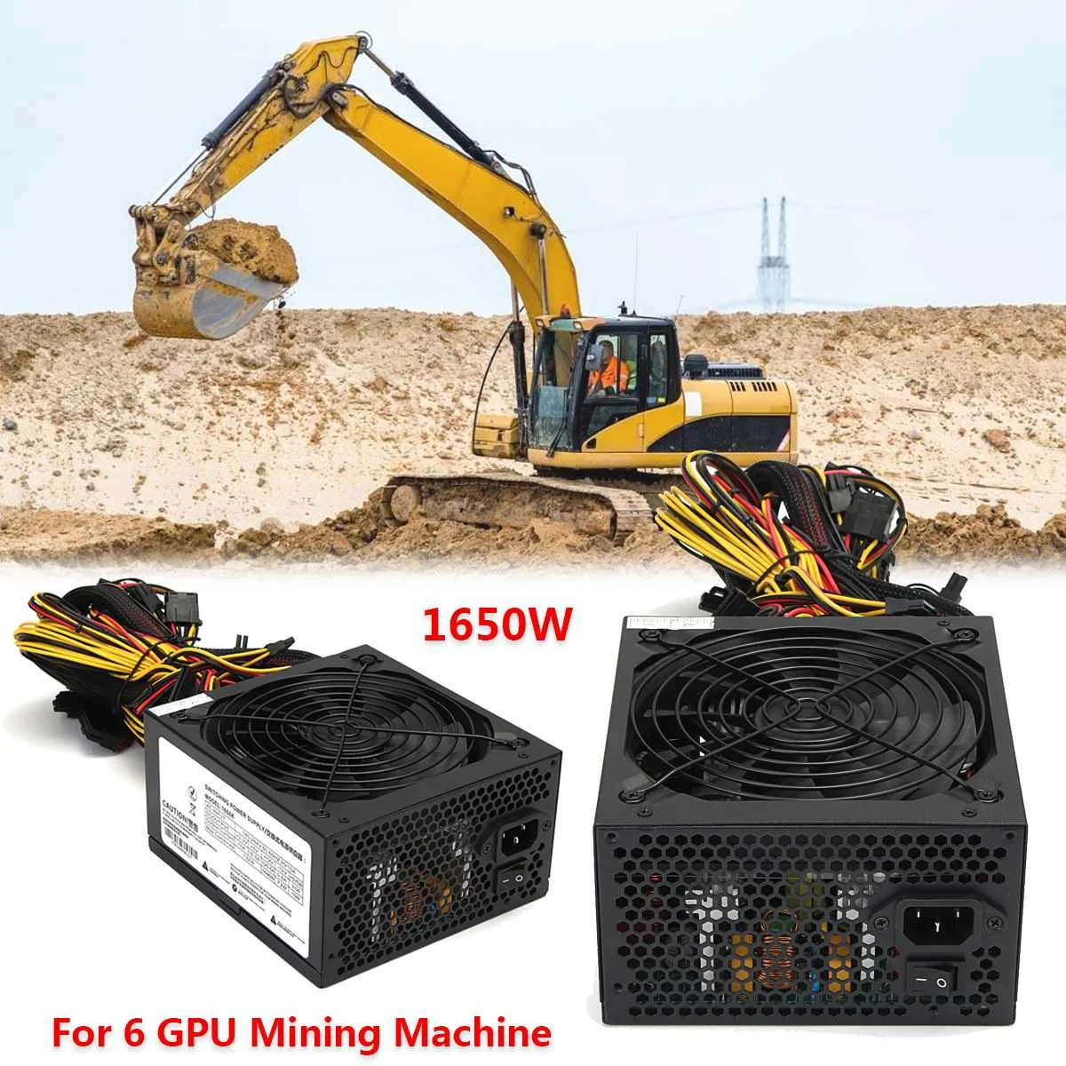 1PCS Steel Black 1650W Power Supply for 6GPU Eth Rig Ethereum Coin Miner Mining Bitcoin