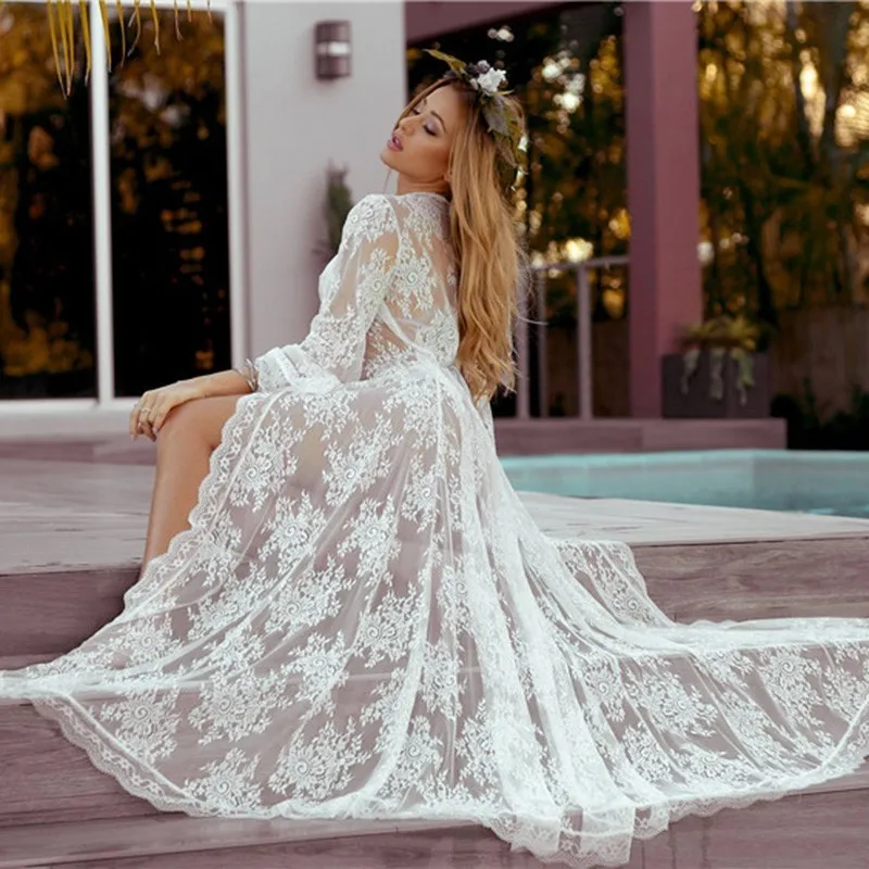 

Try Everything Women Summer Beach Dress White Black Lace Dress 2019 Loose Floor Length Long Maxi Dress Women Long Sleeve Dresses