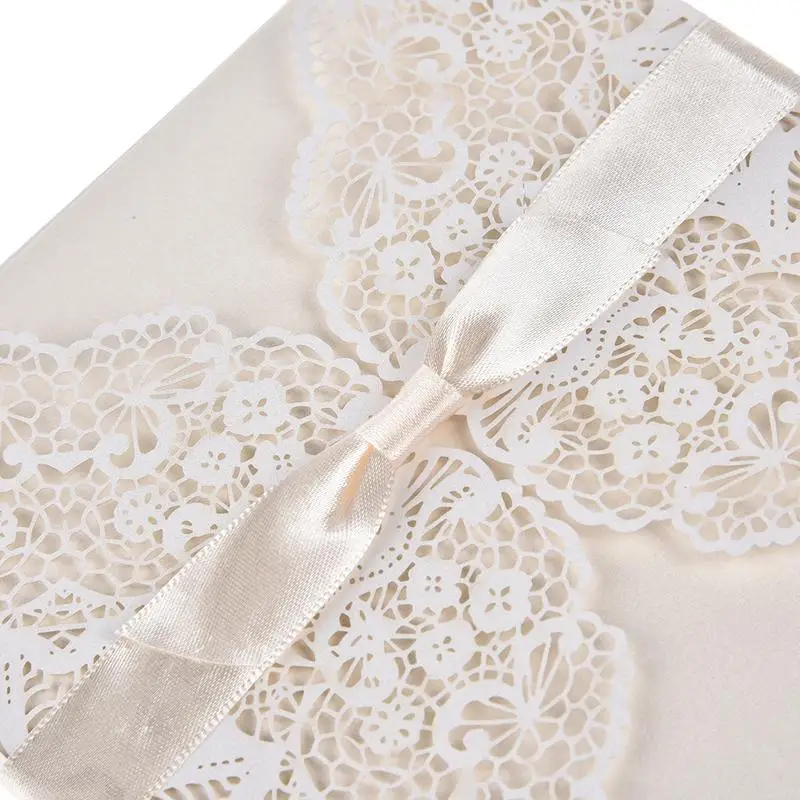  10 Pieces Tri-Fold Laser Cutout Openwork Flower Wedding Invitation Card Set Postcard High-end Busin - 32993956541