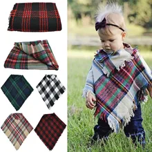 Модная Повседневная От 3 до 5 лет в клетку для маленьких девочек, зимний теплый шерстяной платок накидка с капюшоном, один размер для детей