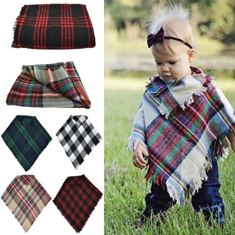 

Fashion Plaid Casual 3-5 Years Kid Toddler Baby Girls Winter Warm Wool Scarf Tippet Cape One Size For Children