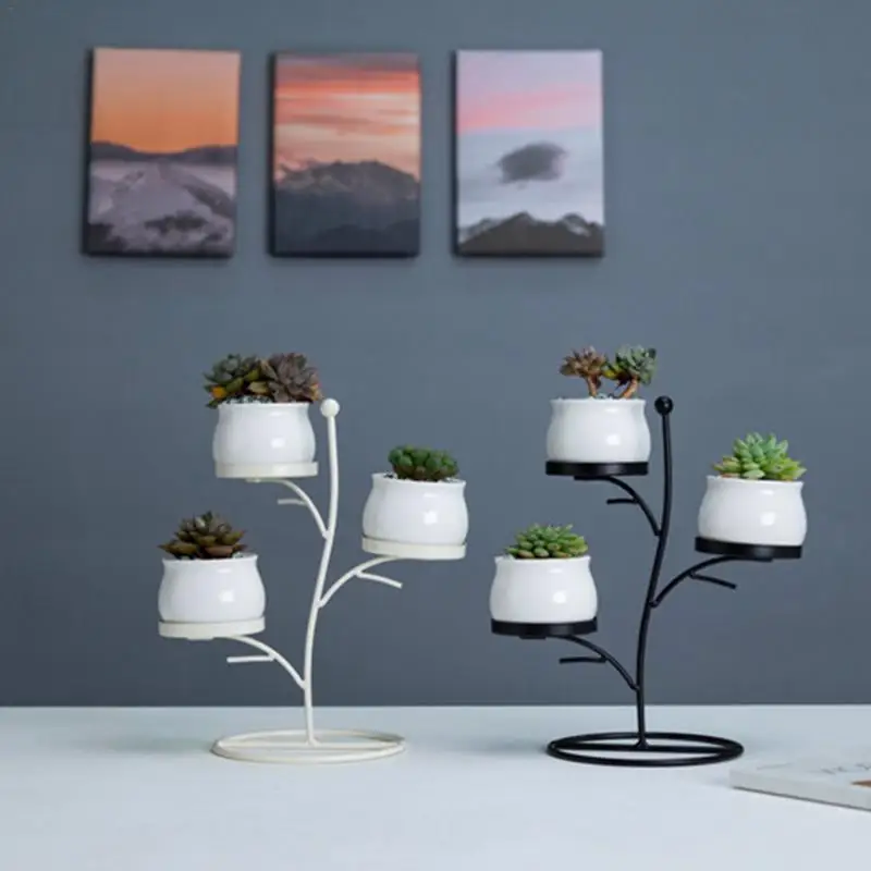 

Nordic Minimalist Geometric Wrought Iron Branch Small Round Basin Combination Fleshy Flower Pot Iron Frame Plant Stand Tray