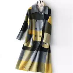 LANMREM 2018 Новое двустороннее шерстяное клетчатое пальто для женщин осень зима длинный тип теплая куртка модная с длинным рукавом YF598 YF598
