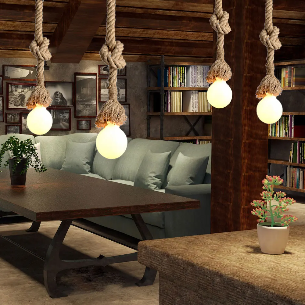 

E27 Single Head Vintage Hemp Rope Hanging Ceiling Light Lamp Industrial Retro Country Style Dining Hall Restaurant Bar
