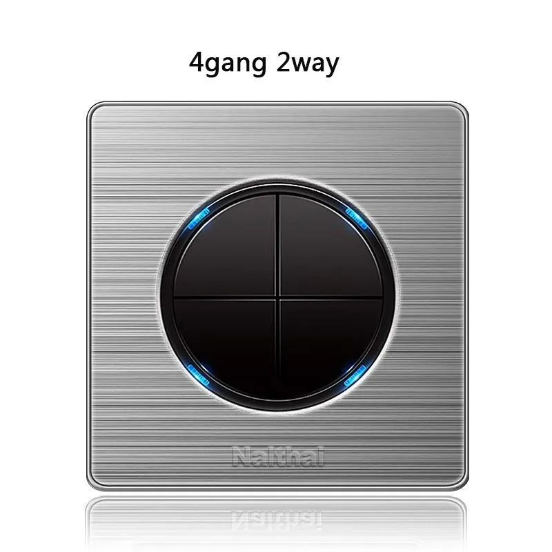 

86 type 4 Gang 2 Way Press button home switch socket Acrylic with led brushed stainless steel mirror light point switch