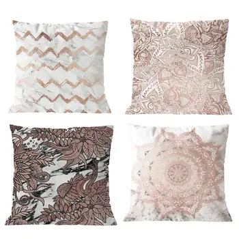 

Hot Sale Geometric Leaves Cushion Covers Short Plush Throw Pillow Covers 45Cm X 45Cm Set Of 4Pcs Pink+ Pig Sand