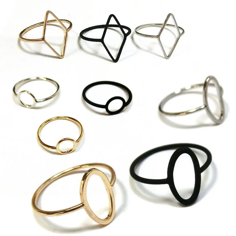 

Silver Black Ring Valentines Gift Rhombus Hollow Out Geometric Seaside Wedding Oval Gifts 1PC Hot Sale Golden Round
