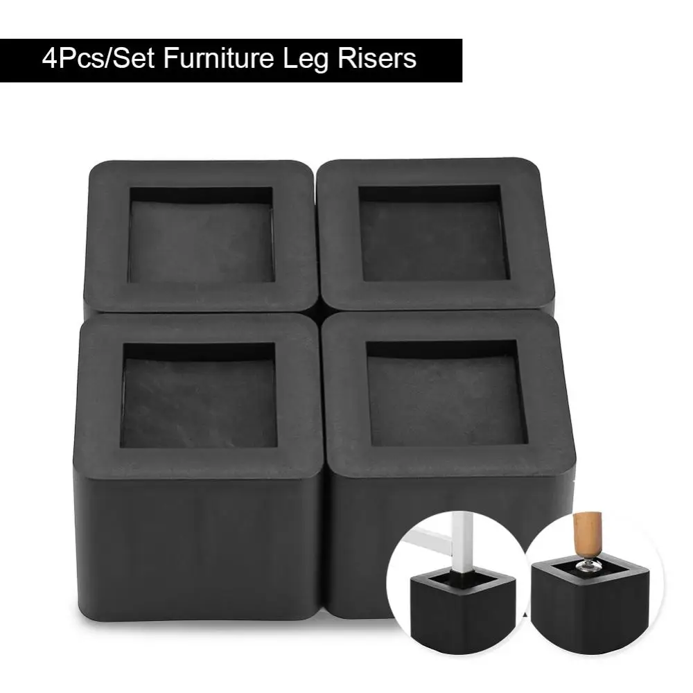 4 Pcs/Set Furniture Leg Risers PP Plastic Non-Slip Riser for Table Desk Bed Sofa Black Color New Professional