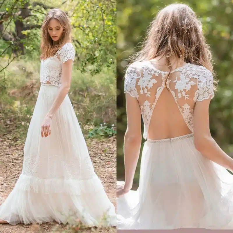 boho short sleeve wedding dress