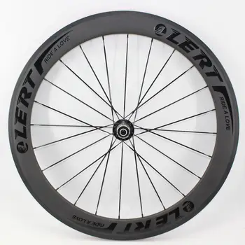 

New glossy black logo LERT 60mm Road bicycle matte 3K full carbon fibre clincher tubular rims carbon bike wheelset Free shipping