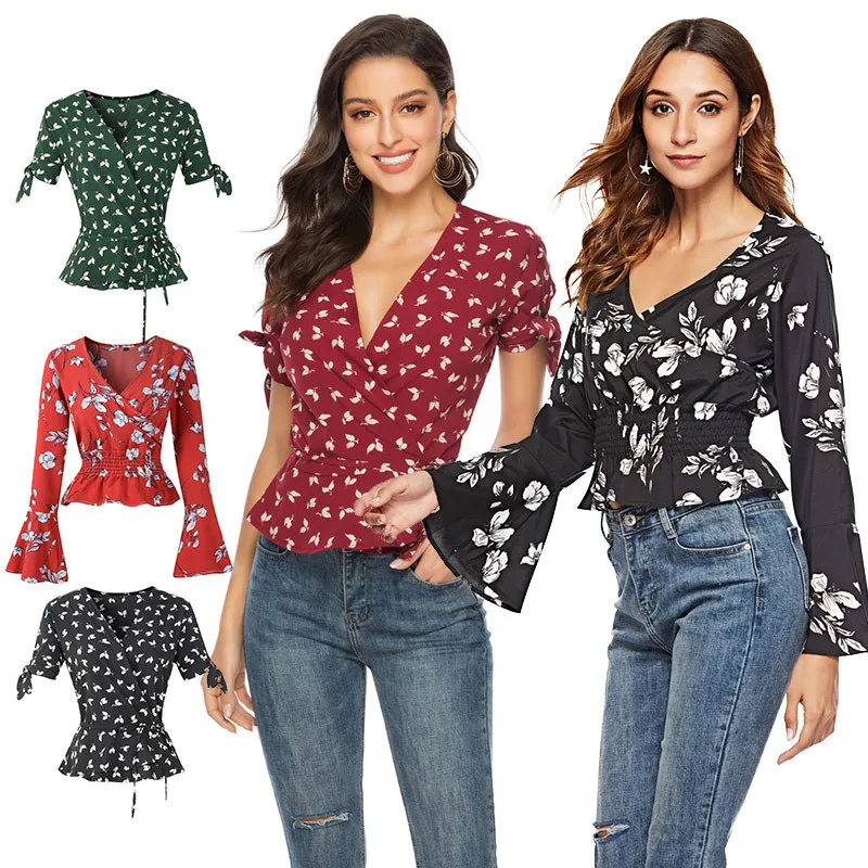 

New Floral Print Chiffon Blouse Women Summer Ladies Tops Casual Boho Clothing Streetwear Beach Shirts Blusas Mujer De Moda 2019