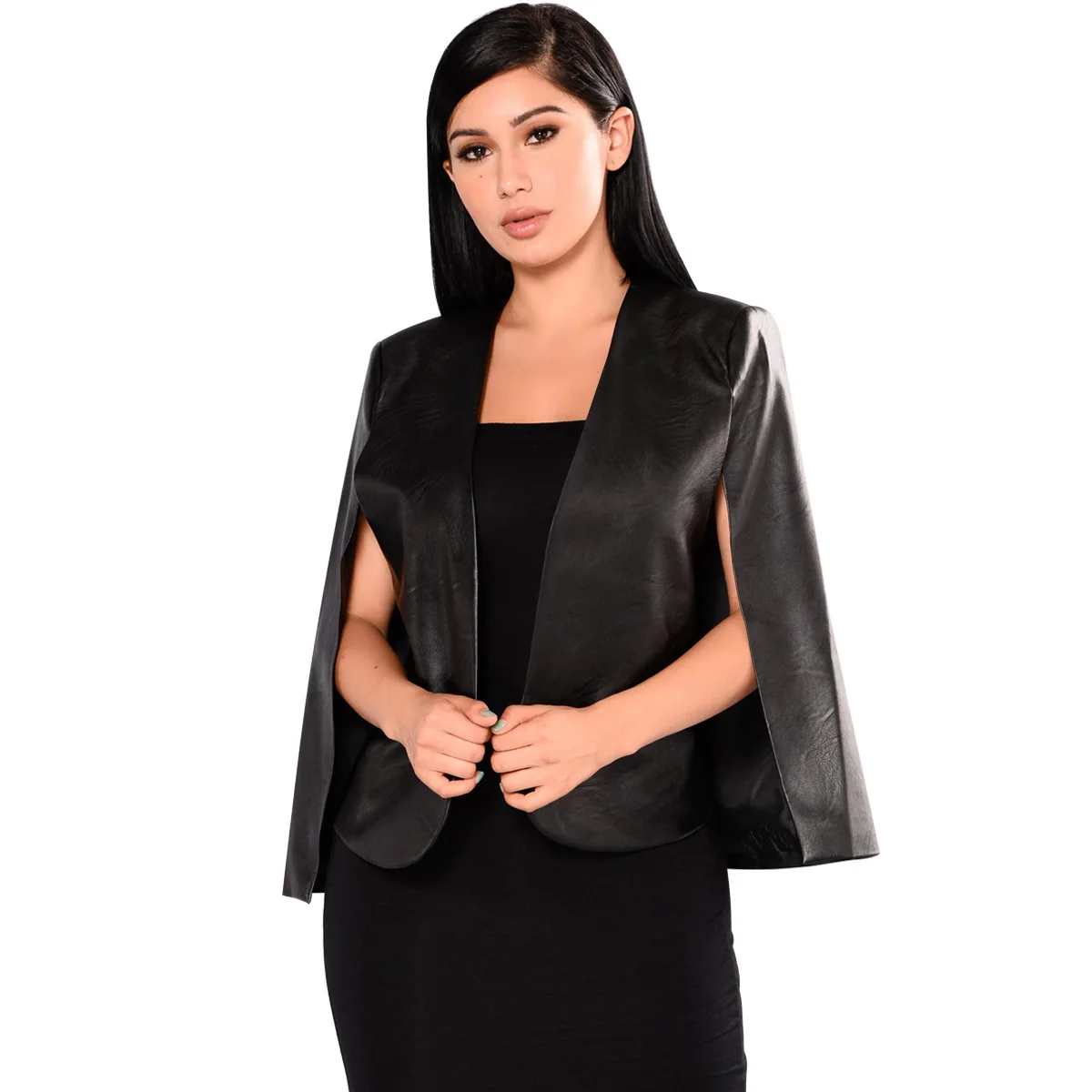 

2019 spring European and American women's PU leather jacket new fashion cloak jacket nightclub small suit female