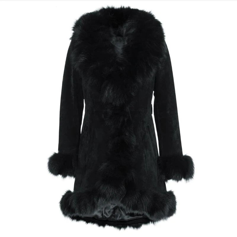 IANLAN, классические зимние пальто из натуральной кожи для женщин, Модная парка из натурального меха с воротником из серебристой лисы и манжетами IL00003
