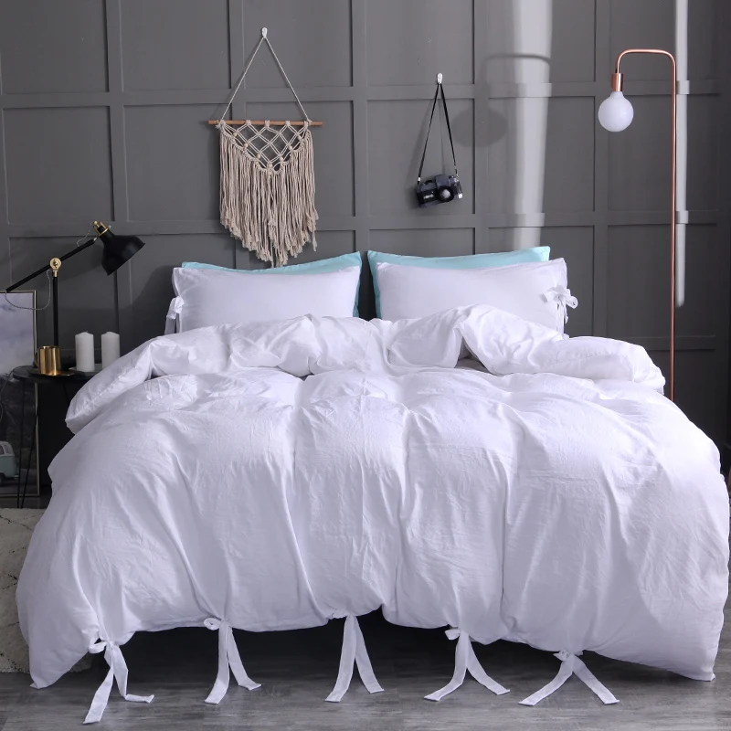 

Solid Color Washed Cotton Soft Quilt Cover Twin Queen King Duvet Cover Pillowcase Three Pieces Home Bedding Set