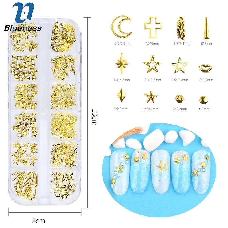 Blueness 1Box DIY Hollow Alloy Nail Art Decorations Metal Studs Nails Gems Manicure Charms Jewelry Glitter | Красота и здоровье
