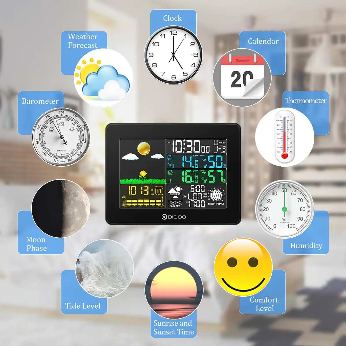 Beste Digoo DG TH8868 Digitale Weerstation Wireless Indoor Outdoor Sensor Temperatuur Instrumenten Hygrometer Thermometer Klok