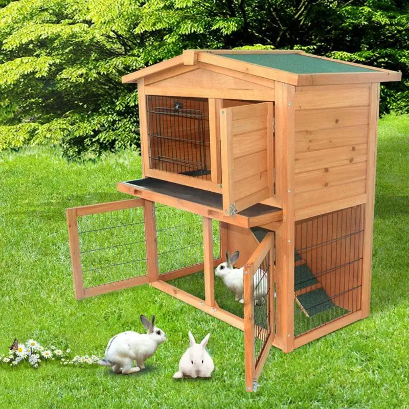 

40 inch Triangle Roof Rabbit Hutch Waterproof Wooden A-Frame Small House for Chicken Pet Cage Coop