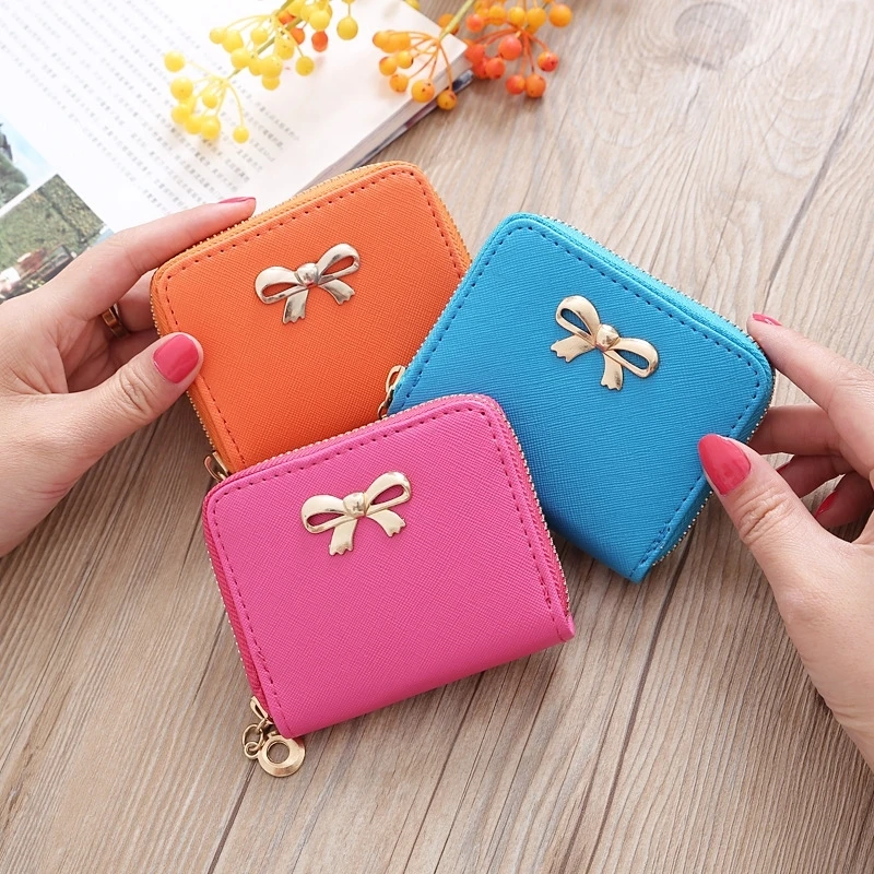 

Korean Version Simple Bag Ladies Coin Bag Bow Zipper Purse Short Paragraph Fresh Purse Mini Card Bag