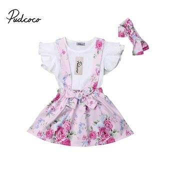 

3Pcs Toddler Kids Baby Girl Summer Floral Sunsuit Clothes Girls Baby Princess Cotton Vest Tops T-shirt Tutu Dress Skirts Clothes