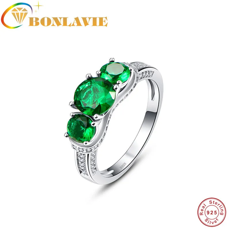 

BONLAVIE Valentine's Day Present 925 Sterling Silver Fashion Green Stone Solid Sterling Silver Ring For Women Fine Jewelry