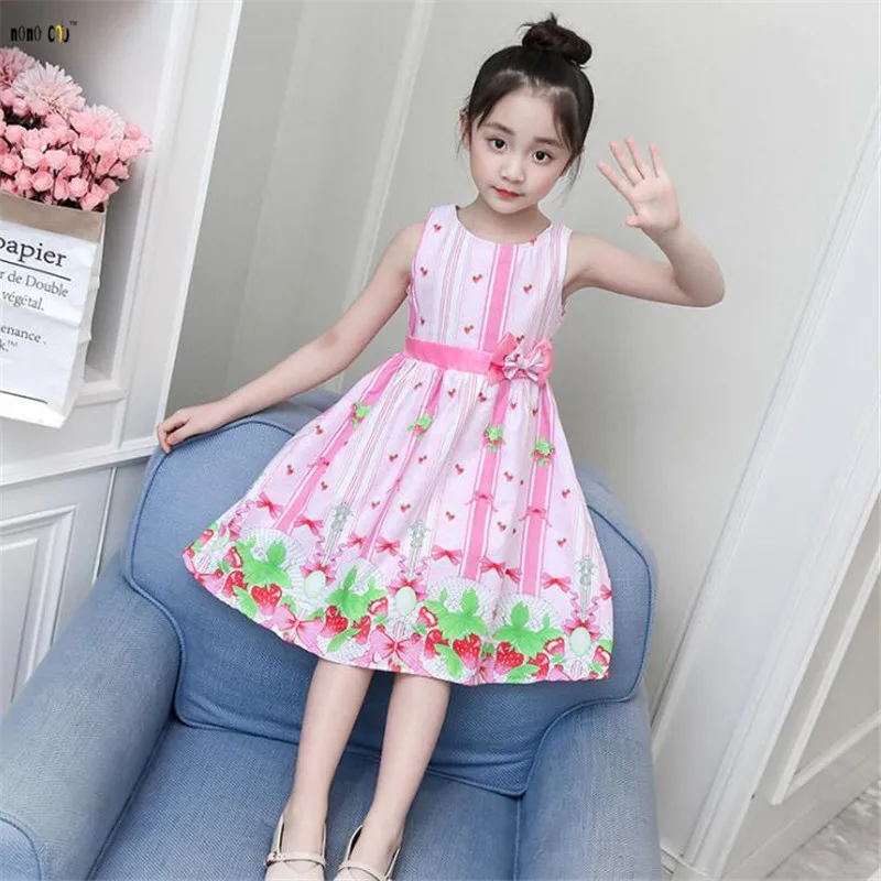 

Children Princess Dress Summer Girl Clothing Sleeveless Bow-knot Sweet Printed Dresses Kids Clothes 4 5 6 7 8 9 10 11 12 Years