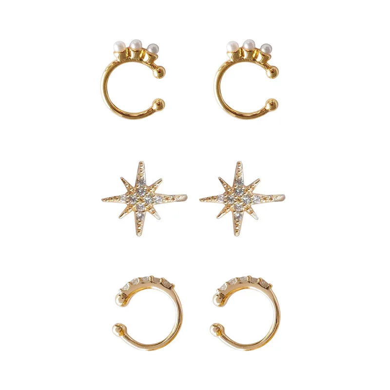 

2019 New Design Personality Micro-inlaid Crystal Zircon Pearl Geometric Round Circle Small Ear Clip For Women Girl Party Gift