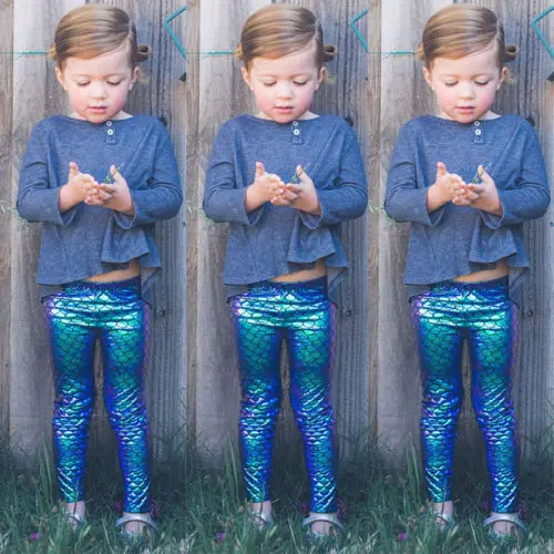 

Spring New Kids Baby Girls Mermaid Fish Scale Leggings Botoms Toddler Stretchy Pencil Pants Long Trousers