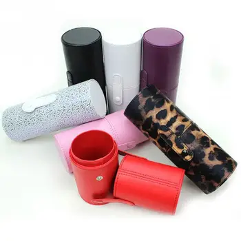 

1pc Travel Fashion PU Leather Cosmetic Bag Case 17.6*6.8cm Barrel Shape Makeup Brush Holder Bag Toiletry Storage Box Organizer