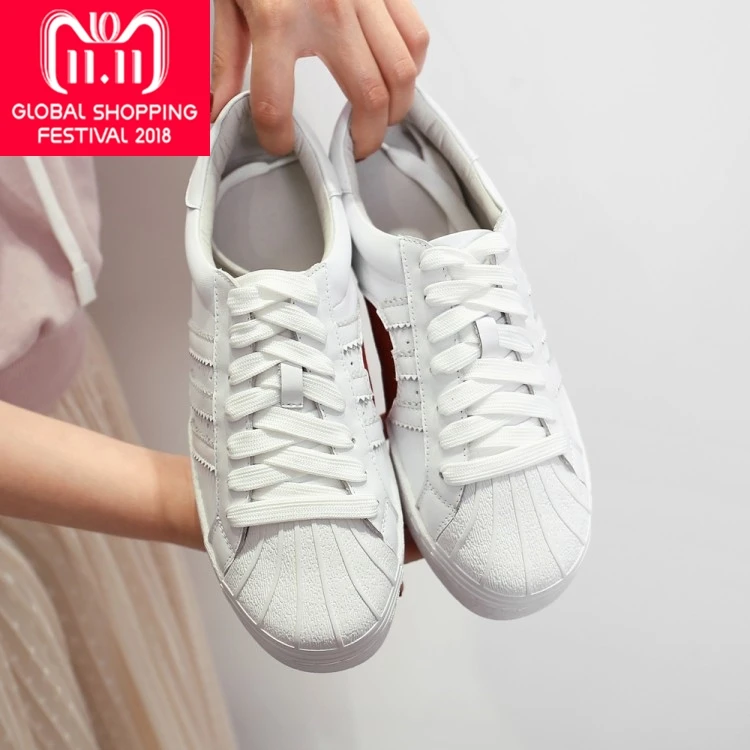 

{Zorssar} 2018 New Fashion Genuine Leather Flats platform Women shoes Casual flat Small Wihte shoes Female sneakers shoes