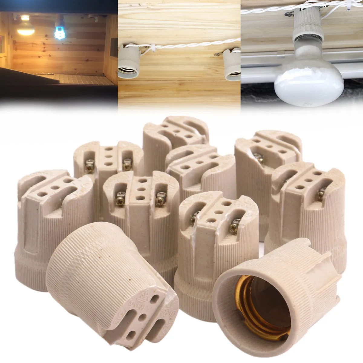 

10x E27 ES27 Lamp Holder Porcelain Material Lampholder Sockets Wall Led Lamp Base Holder For Indoor Lighting Bulbs Light Bases