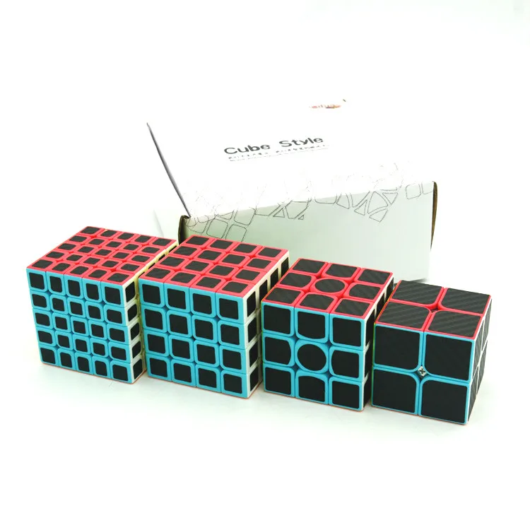 

4Pcs/Set Magic Cube 2x2x2 3x3x3 4x4x4 5x5x5 Stickerless with Black Carbon Fiber Sticker Puzzle Toys For Children