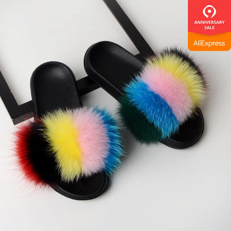 New Fashion Fox Fur ladies indoor furry Slippers Home Furnishing Leisure font b Women s b