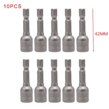 

10pc Impact 1/4 Hex Magnetic Nut Driver Set Metric Socket Drill Bits 6mm Silver