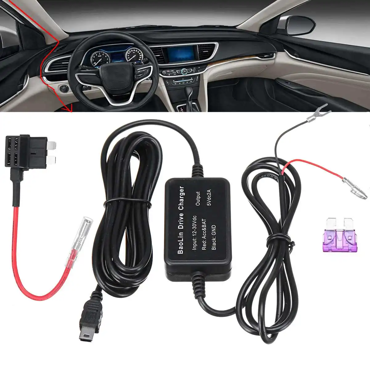  DC12V 24 V zu 5 V 2A Inverter Konverter Mini USB/DC Hardwire für Dash Cam Harten Draht Kit für Auto