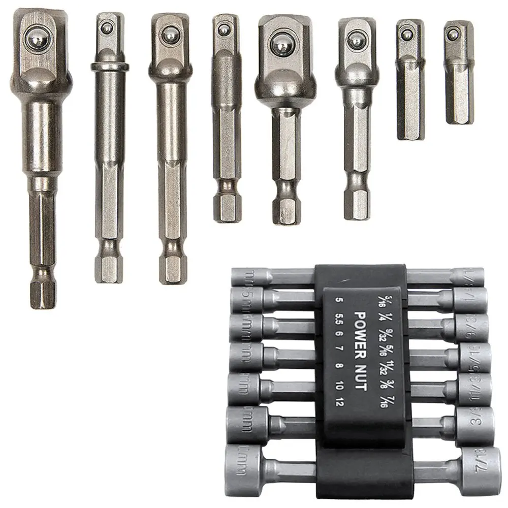 

Impact Drills Driver Bit Set Extension Socket Adapter Hex Shank 8cs + Power Nut Driver Drill Bit Set Metric Socket Wrench Scre