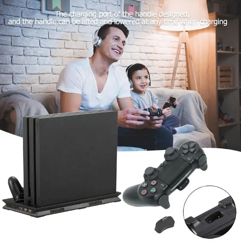 

Dual Charging Ports Dual Cooling Fan for PS4 Pro Vertical Stand Dock Mount Game Console Support Base Holder High Quality Stand