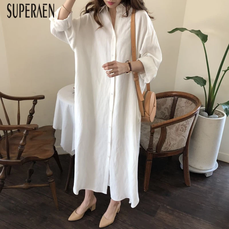 SuperAen أزياء النساء قميص اللباس بلون البرية فستان كاجوال الإناث ربيع جديد 2019 كم طويل ملابس للسيدات