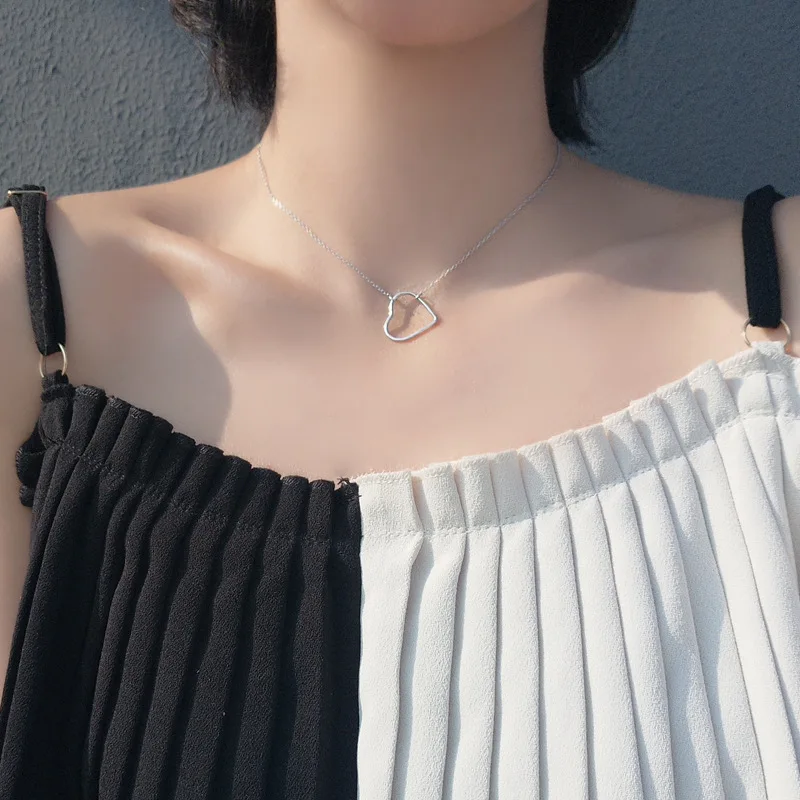

2019 Korea Hollow Heart Necklace Heart Shape Pendant Necklace Gift Ethnic Bohemian Choker For Women Necklace 925 Sterling Silver