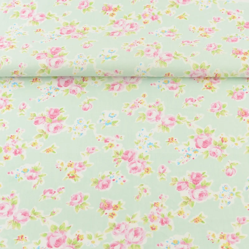 News Green Printed Floral Design Quilting Patchwork Bedding Decoration Sewing Twill Scrapbooking Home Textile 100% Cotton Fabric|design
