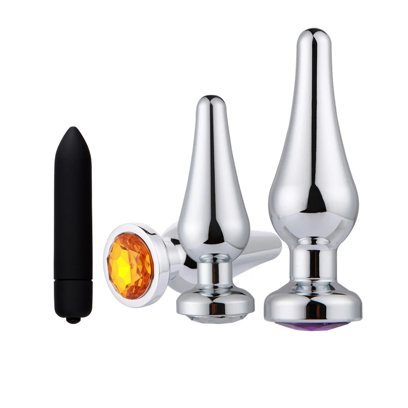 2 4pc Set Crystal Stainless Steel Butt Plug font b Dildo b font Vibrator Anal Sex